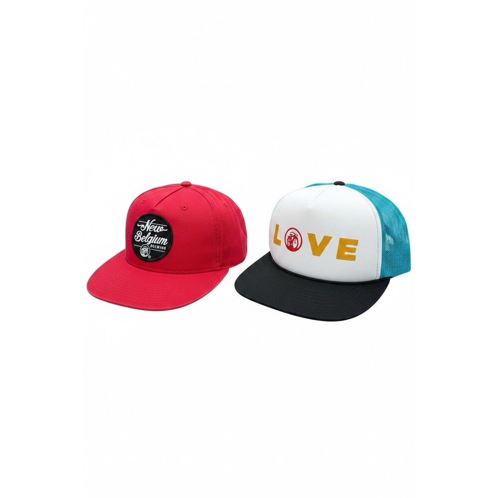 Lot Of 2 New Belgium Brewing SnapBack Hats Red Patch Richardson 113 Mesh Trucker